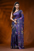 Violet silk kantha work saree with swan lotus hand embroidery 1