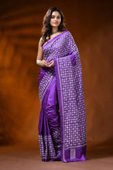 Violet silk kutch embroidery saree with handmade geometric design 6