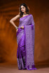 Violet silk kutch embroidery saree with handmade geometric design 1