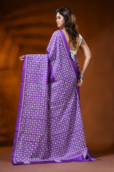 Violet silk kutch embroidery saree with handmade geometric design 5