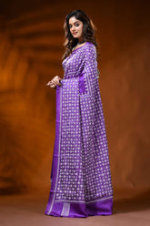 Violet silk kutch embroidery saree with handmade geometric design 3