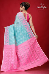 Viridian Green and Pink Bengal Jamdani Saree-Craftyle