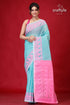 Viridian Green and Pink Bengal Jamdani Saree-Craftyle