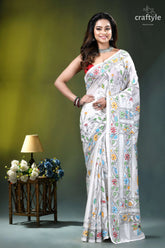 Vista white baul motif bengal heritage silk kantha saree white silk saree adorned intricate 1