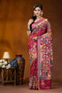 Vivid burgundy handmade silk kantha work saree - multithread floral design vibrant maroon saree adorned intricate 1