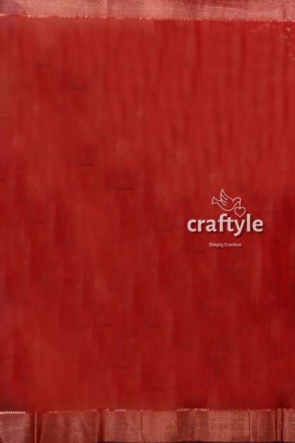 Vivid burgundy zari work handloom saree - intricate design red fabric metallic border 6