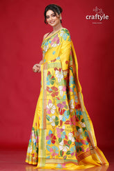 Vivid Yellow Premium Silk Kantha Stitch Saree-Craftyle