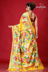 Vivid Yellow Premium Silk Kantha Stitch Saree-Craftyle