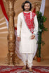 Warli design white kantha work cotton kurta for men vibrant red embroidered 1