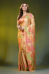 Warm peach kutch work saree with multi-thread hand embroidery 6