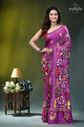 Warm purple bird design hand embroidered silk kantha saree vibrant purple saree adorned intricate 1