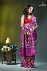 Warm purple bird design hand embroidered silk kantha saree vibrant purple saree intricate floral 6