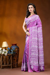 Warm purple kutch embroidery silk saree with ethnic design vibrant purple saree intricate white 3