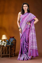 Warm purple kutch embroidery silk saree with ethnic design woman wears vibrant purple saree 4
