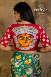 Wax batik pure cotton blouse red blouse painted goddess face 2