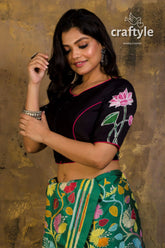 Wax batik pure cotton blouse woman black blouse lotus flower 3