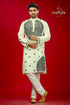 White and black kantha stitch cotton panjabi for men cream-colored kurta intricate embroidered 1