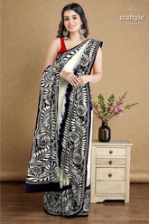 White and black soru tuli hand batik mulberry pure silk saree 1