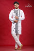 White and bright grey hand kantha mens cotton kurta intricate black embroidery 1