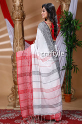 White & Blush Red Begampuri Saree-Craftyle