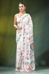 White floral mandala motif handmade silk kantha stitch saree adorned intricate colorful 1