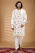 White floral motif kantha work cotton embroidered kurta cream-colored intricate 1