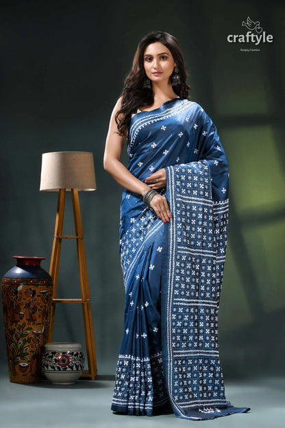 White kutch embroidery regal blue premium silk saree blue white handwoven saree intricate 3