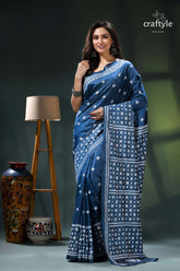 White kutch embroidery regal blue premium silk saree blue white bandhani saree intricate 7