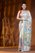 White multi-thread floral motif handcrafted silk kantha saree 1