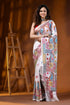 White multi-thread paisley motif hand embroidered silk kantha stitch saree 1
