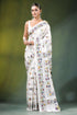 White multicolor folk art handcrafted silk kantha saree adorned intricate colorful 1