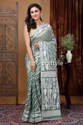 White Oxley Green Jamdani Saree - Intricate Design for a Perfect Look - Craftyle