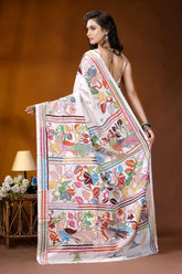 White peacock motif handcrafted kantha embroidery silk saree white silk saree adorned vibrant 5