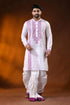 White pure cotton jamdani kurta for men with mauve ethnic design 1