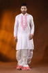 White pure cotton jamdani punjabi for men with red ethnic motifs 1