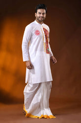 White pure cotton ma durga printed kurta for men - festive ethnic wear 3