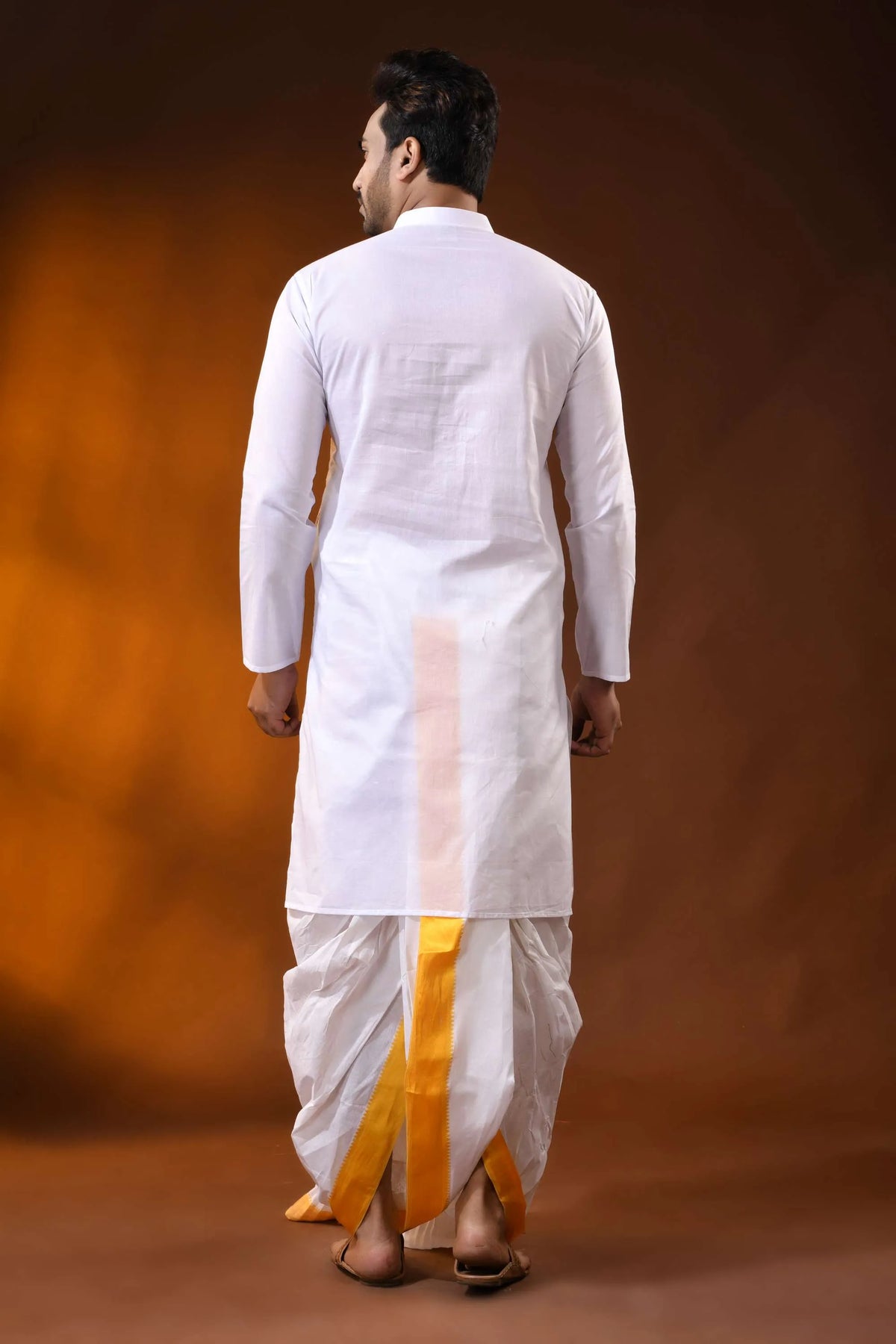 White pure cotton ma durga printed kurta for men - festive ethnic wear 5