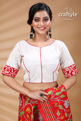 White & Red Batik Work Designer Cotton Blouse - Craftyle