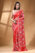 White thread hand embroidered floral kantha stitch silk saree in red vibrant red saree adorned intricate 1