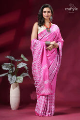 White thread kutch embroidery hot pink silk saree - mirror detailing vibrant pink saree intricate white 6