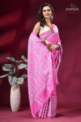 White thread kutch embroidery hot pink silk saree - mirror detailing vibrant pink saree intricate white 4