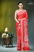 White thread warli design handcrafted silk kantha saree in persian red vibrant red saree intricate white 1