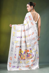 White village theme handmade kantha work silk saree adorned vibrant floral 5