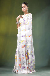 White village theme handmade kantha work silk saree adorned vibrant 3