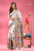 White with multicolor fish motif silk kantha work saree woman white sari colorful intricate 1