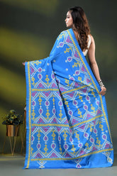 Windows blue silk kutch embroidery saree with multicolor ethnic design 5