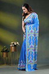 Windows blue silk kutch embroidery saree with multicolor ethnic design 3