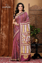 Wine berry all-over-work exquisite kantha stitch saree maroon saree yellow white patterns 1