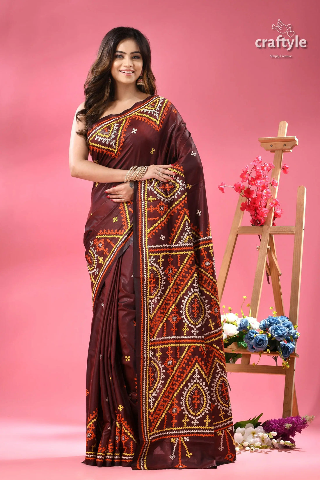 Wine berry ethnic gujrati embroidery silk saree maroon silk saree intricate red 1