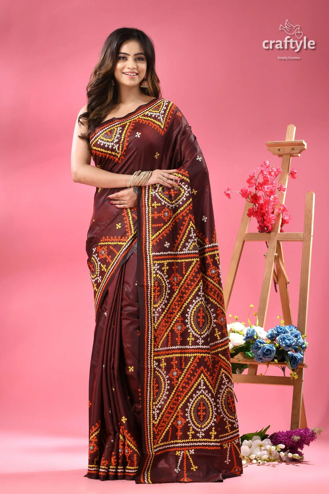 Wine berry ethnic gujrati embroidery silk saree maroon silk saree intricate red 1